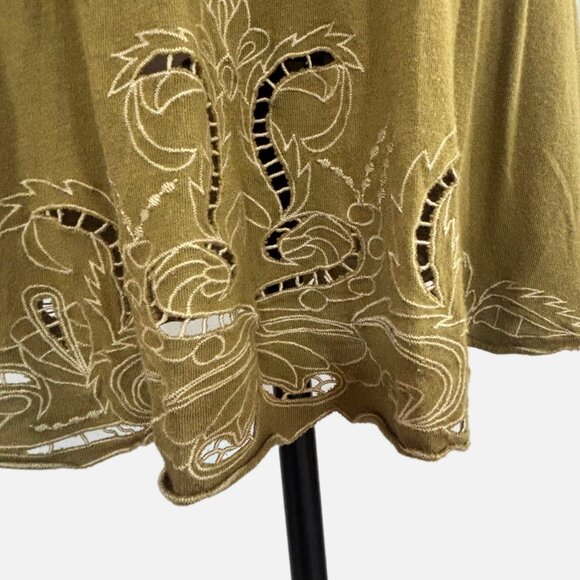 Boho Olive Green Embroidered Mini Dress - Sleeveless, Smocked Waist- M - Picture 11 of 11